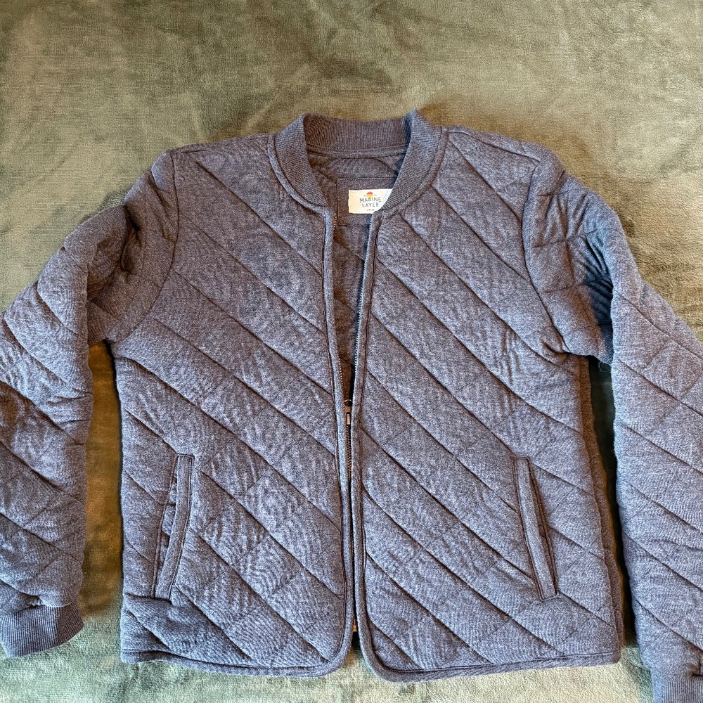 Marine Layer Corbet Quilted Bomber (Heather Grey) Size Small